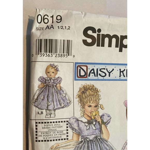 SIMPLICITY PATTERN 0619 DRESSES GIRLS SIZES 1/2 1 2 DOLL 18" UNCUT VINTAGE - Picture 2 of 5